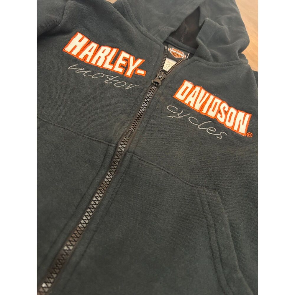 Harley-Davidson Kids Zip Up Hoodie Black Graphic Size 6